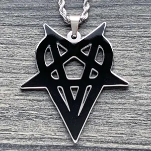 Destroy Lonely Heartagram Necklace - Black Enamel Stainless Steel Opium Pendant 1.5" Mirror Polished with Choice Chain Free Gift Included