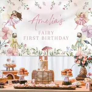 1pc Fairy Birthday Backdrop Enchanted Forest Style Multiple Sizes Whimsical Floral Garden Theme Polyester Banner Perfect for Tea Party Photo Booth Photography Backgrounds