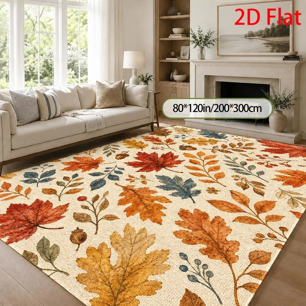 2D Flat, Autumn Leaves Patterned Rugs, Cozy Fall Decorative Floor Mat,, Durable, Soft, Machine Washable, Oversized Rug for Living Room, Bedroom, Entryway, Porch, Patio, And Outdoor Spaces, Ideal for Home, 2D Flat