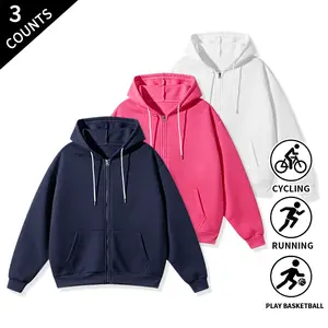 3-Pack Men’s Solid Zip-Up Hoodies — Oversized, Loose Fit Zip Hoodie Sweatshirt Jackets with Front Pockets; Casual Athletic Full-Zip Hoodies for Running, Cycling, Basketball, and Everyday Streetwear