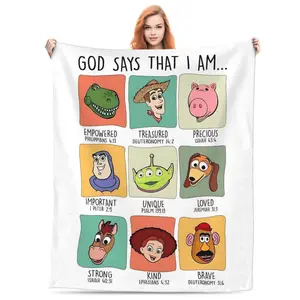 DISNEY CLASSIC Toy Story Inspirational Fleece Throw Blanket – "God Says That I Am..." with Character Faces, Soft Cozy Blanket for Kids, Teens & Faith-Based Fans