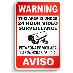 Video Surveillance Sign, 8x12 Aluminum 24 Hour Smile Your on Camera Signs for Property English and Spanish