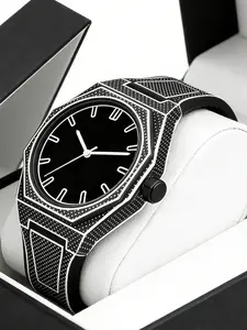 Creative Cartoon Design Quartz Watch for Students, Unisex Casual Fashion Plaid Pattern Wristwatch, Trendy Drawing Concept Timepiece