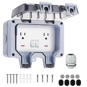 15 Amp Electrical Outlet Box with On/Off Switch and Indicator Light, 125 Volt NEMA 5-15 Duplex Receptacle, Grounding, IP66 Waterproof Wall Power Socket, Weather and Tamper Resistant