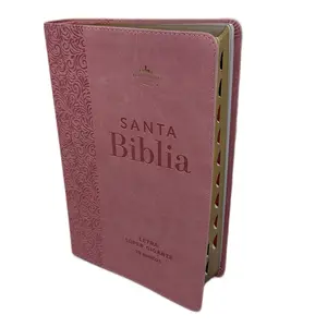 Manual Bible, Giant Print, 19-Point Reina Valera, Faux Leather, Pink Floral Index. This Bible is in Spanish.