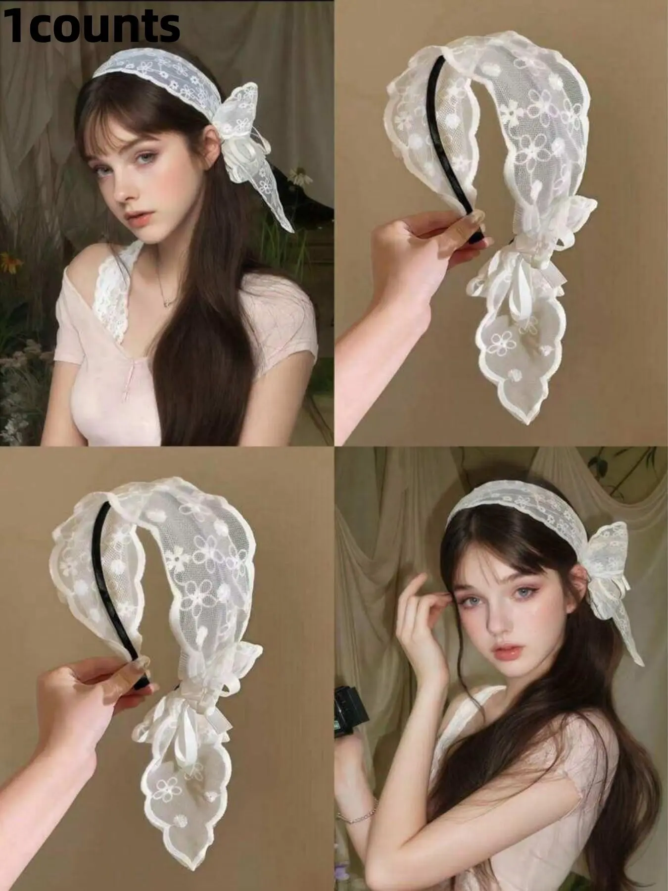 1pc Lace Bow Ribbon Hair Hoop, High Crown Pressure Headband, Fairy Style Daily Wear Bow Accessories, Hairband Headband For Women, Hair Accessories, Lace Bow Headpiece Accessory, Head Piece, Hair Bow Headbands