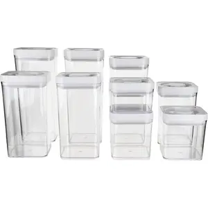 Airtight Food Storage Containers, BPA Free, Dishwasher Safe, with Twist/Turn Lids, for Kitchen Pantry Organization, 10-Piece Square Set, Clear Plastic