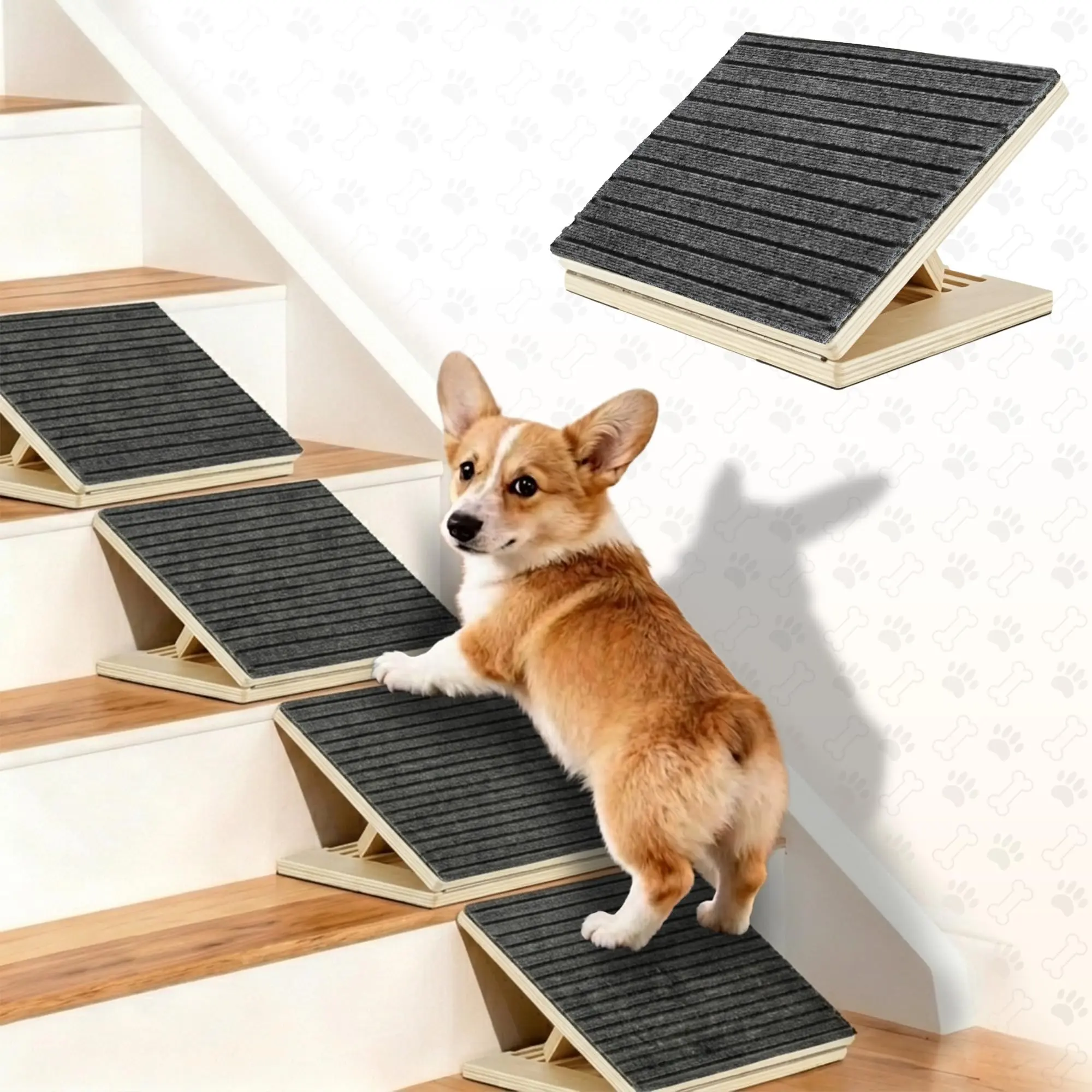 4 Pack Upgraded Dog Ramps for Stairs, Adjustable Stair ramp for Dogs, Portable Dog Stairs with Mat for Small Dogs and Cats, Non-Slip Pet Steps for Elderly or Injured Pets