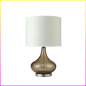24.5" Tall Glass Table Lamp "Courtney", Amber Glass and Chrome Silver