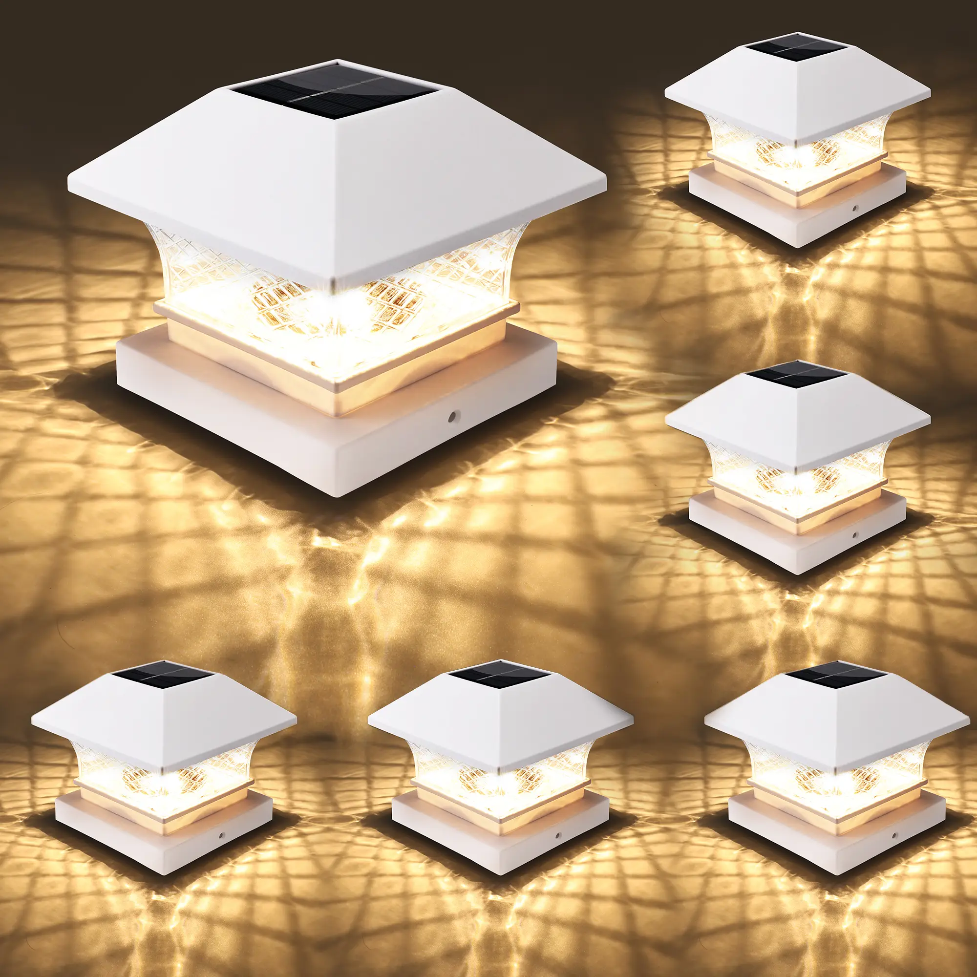 BrizLabs Solar Post Cap Lights, 6 Pack Warm White Fence Solar Post Lights, 3.5x3.5 4x4 4.5x4.5 5x5 Wooden/PVC/Vinyl Fence Top Lights Solar Caps Outdoo