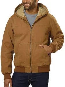 Men's Loose Fit Washed Duck Active Jacket Winter Insulated Canvas Hooded Work Utility Jacket with Pockets