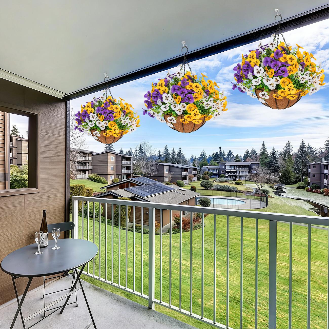 2Pcs UV-Resistant Outdoor Indoor Hanging Flower Baskets, Artificial Flowers for Outside, Pansy Hanging Planter, No-Fade Floral for Porch, Garden, Balcony & Fence Decor 2Pcs UV-Resistant Outdoor Indoor Hanging Flower Baskets, Artificial Flowers for Outside, Pansy Hanging Planter, No-Fade Floral for Porch, Garden, Balcony & Fence Decor