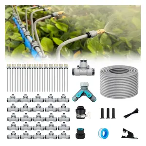 98FT Drip Irrigation Kits,Quick Connector Irrigation System,with Replaceable Bending Dropper,atomizing Copper Nozzle for System for Plant Lawn.(30M+25 Nozzles)