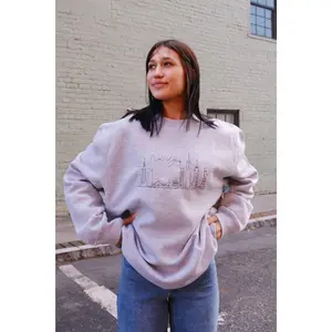 New York Skyline Grey Embroidered Sweatshirt