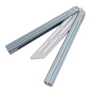 Silver Color Aluminum Balisong Butterfly Trainer, Beginner Training Knife Set, Unsharpened Blade, Perfect Gift for Friends