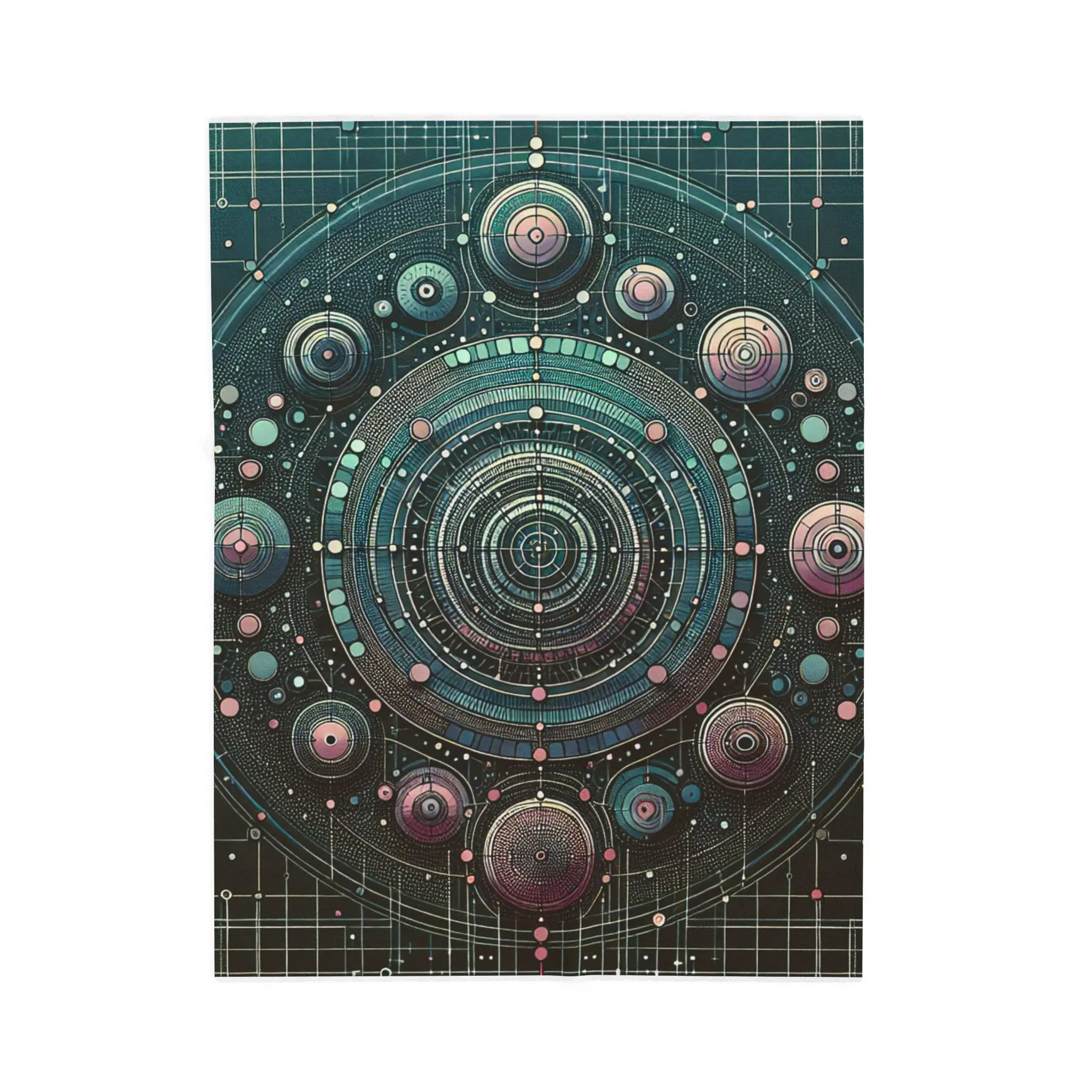 Cascading Circles on Digital Blueprint - Plush Blanket