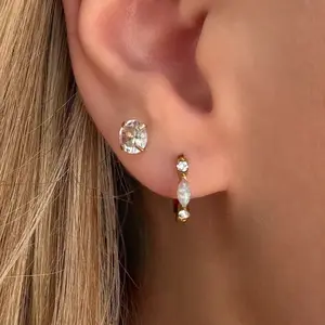 EVRY JEWELS Gold or Silver Plated Women's Opal Cutie Huggies