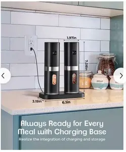 Electric Salt & Pepper Grinder Set | Rechargeable, 2024 New, White Light, One Hand Automatic, Black,