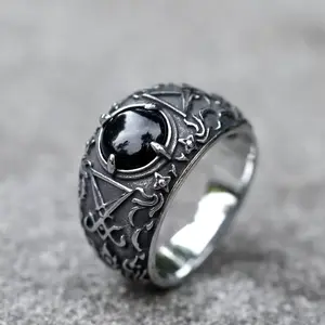 New Design Lucifer Satan Signet Ring for Men with Black Stone Stainless Steel Vintage Jewelry Gift Unique Edgy Fashion Accessory