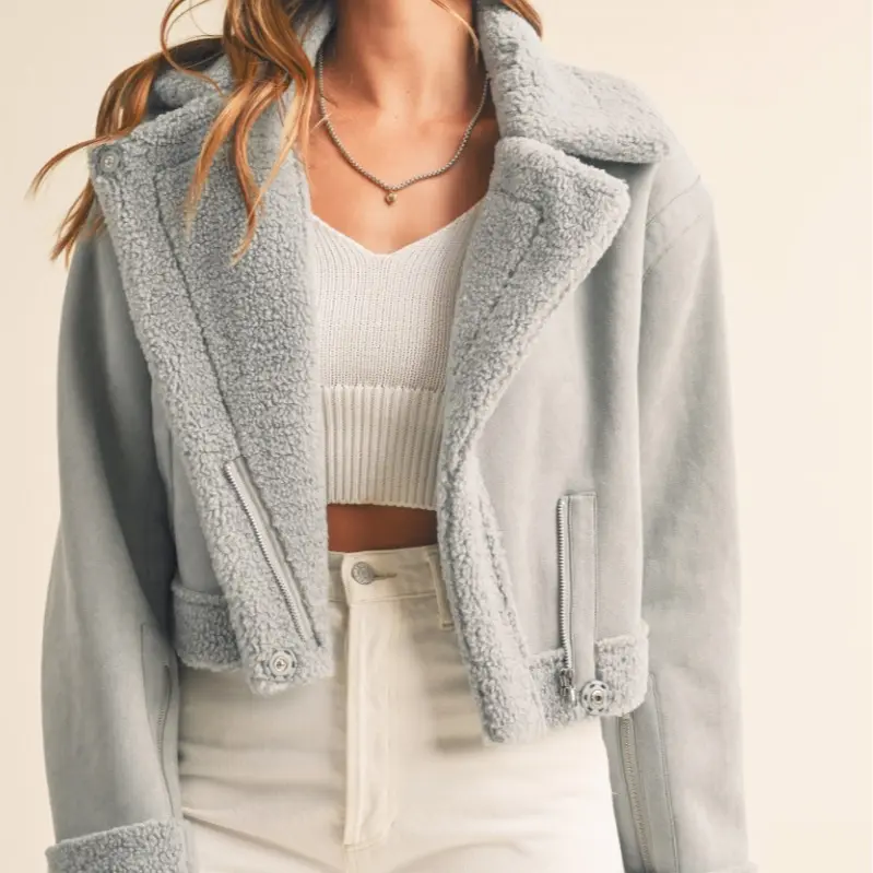 Suede Sherpa Crop moto coat