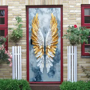 2pcs Angel Wings Wall Stickers Nordic Style Gold White Feather Art Decals Self Adhesive Waterproof Removable Decorative Stickers for Living Room Bedroom Home Decor Modern Minimalist Wall Art Decorations