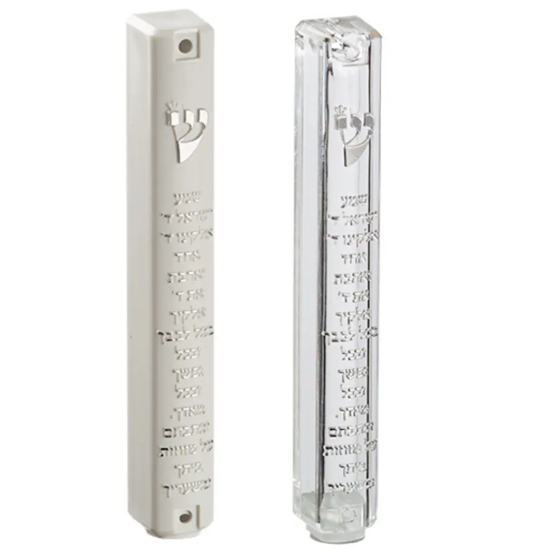 Mezuzah Metallic Gray-amp Black Striped Design Metal "shin"