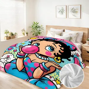 Betty Boop 90"x108" Large Size Cartoon Flannel Blanket Soft Polyester Made in USA Cozy for Bed Sofa Travel Car Gift for Wife Mother Grandma New Mom Birthdays