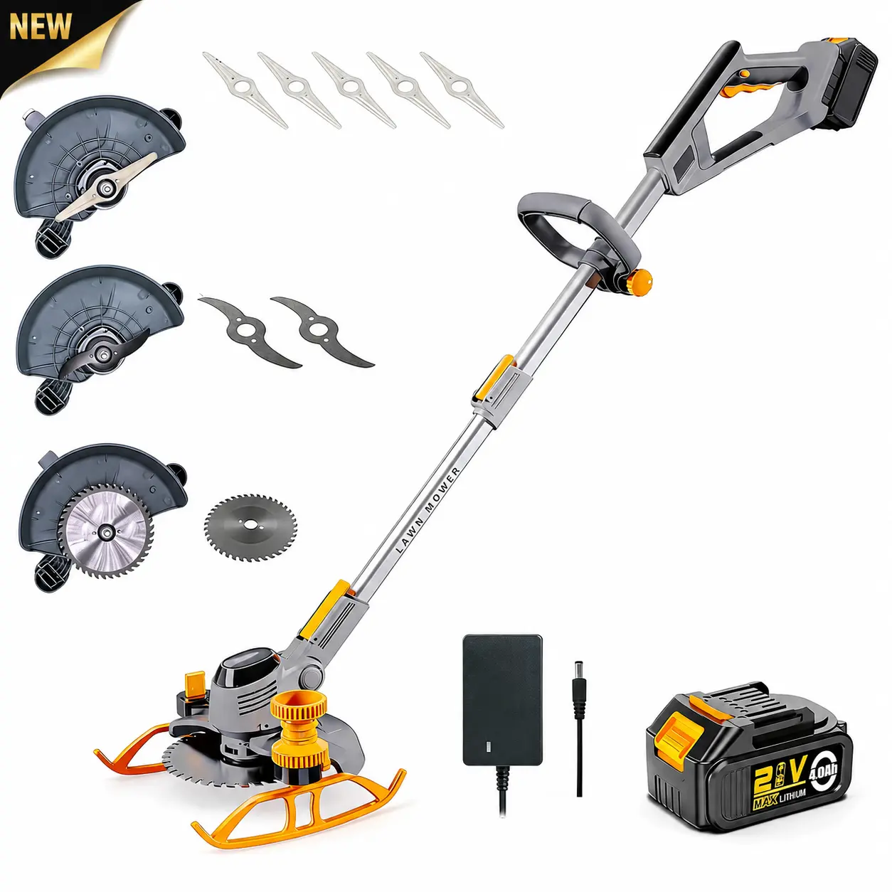 【CORVELLAN】2026 Upgraded Cordless Grass Trimmer with 3 Cutting Heads, 21V 4A 3000mAh High Capacity Battery Powered Electric Grass Mower for Garden Yard