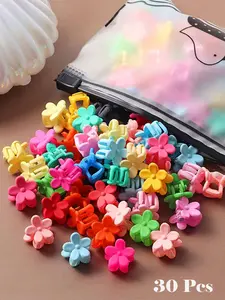 30 Pcs Random Color Matte Mini Flower Decorative Hair Clips, Cute Floral Design, All-Season Use, Princess Headband Side Clip, Hair Accessories