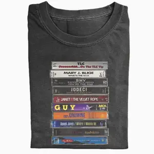 Vintage 90s R&B Cassette Tape T-shirt, Music cute  shirts Casual Classic Womenswear Prints Cotton Top