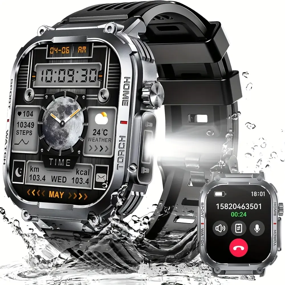 Smart Watch for Men (Answer/Make Call), 2.02" TFT IP68 Waterproof Smart Watches with Flashlight and Compass, Fitness Watch with 100+ Sport Modes, Sleep Tracker, Activity Tracker, Fitness Tracker Watch for iPhone/Android - Gifts for Boyfriend/Father