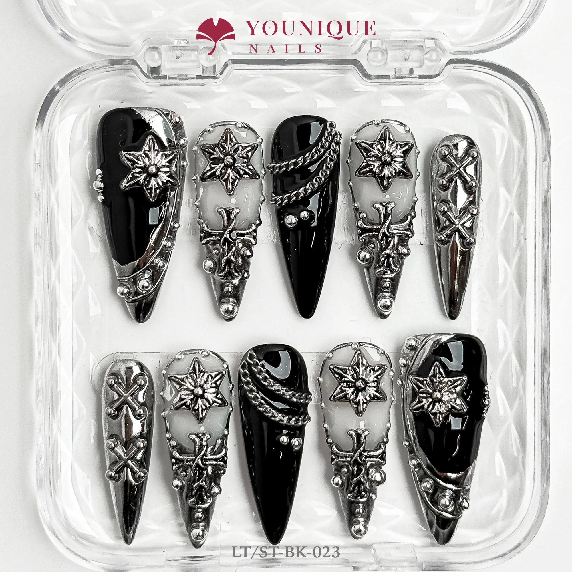 Younique 3D Art Fake Nails - 10PCS 100% Handmade Reusable Acrylic Press-Ons, Colorful Stylish Glossy, XS-L Sizes Matching Fit (Nail Art Decoration for Beauty & Personal Care), 3D Art Nails