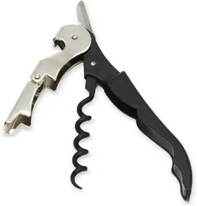 Waiters Corkscrew with Foil Cutter and Bottle Opener, 5 inches in Length, Stainless Steel/Black Silicone