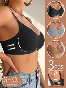 Women's Jelly Bra Set, Solid Color Jelly Straps, Comfortable Everyday Wireless Underwear, Medium Support, Full Coverage, Casual Style
