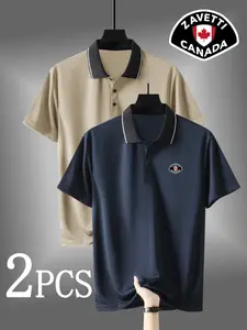 Men's Quick-Dry Polo Shirts Set, Classic Zavetti Canada Logo Print, Breathable Comfort, Casual Fashion Lightweight Long Sleeves