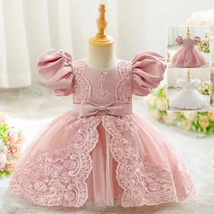 Anniversary 005 Embroidered Pink Baby Girls Clothes Infant Birthday Cocktail Dress Toddler Pageant Newborn Ball Gown Princess Baptism Frock 3M-2Y