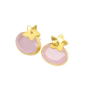 Pink Chalcedony and Flower Studs