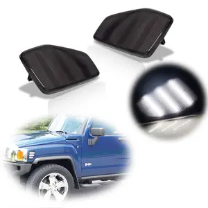 2pcs For 2005 2006 2007 2008 2009 2010 Hummer H3/2009 2010 H3T Smoked Full LED White Front Side Marker lamps Lights,Replace OEM HU2551100 / HU2550100