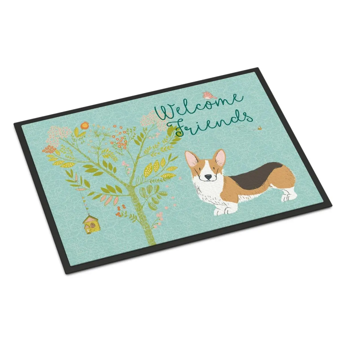 212 MAIN Tricolor Pembroke Welsh Corgi Anti-Skid Durable "Welcome Friends" Indoor-Outdoor Decorative Floor Mat, 24x36 in, Home Decor Rugs