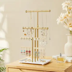 Jewelry Holder Organizer Necklace Display: Metal Aesthetic Room Decor Tree Stand for Necklace Bracelet Hanger and Earrings Storage beautiful jewelry tower for mom wife girlfriend (Gold)