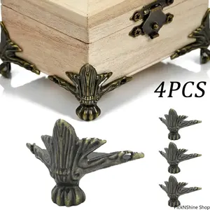 4PCS Antique Corner Protector Brass Jewelry Chest Box Wooden Case Decorative Feet Leg Metal Corner Protector Hardware Bracket