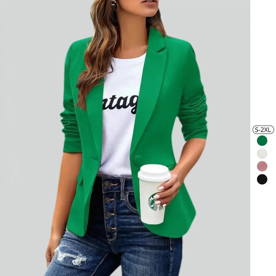 Imily Bela Womens Long Sleeve Blazers Casual Lapel Work Button Office Jacket Chic Soft Fitted Medium Length Solid Color Basic Blazers Coats for Women's Business Outfits