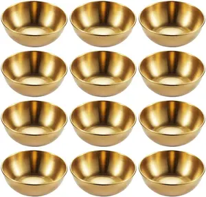 Stainless Steel Sauce Dishes, Gold Mini Saucers Bowl Round Seasoning Stainless Steel Nesting Bowls Set