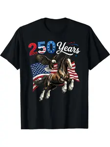 250Th Anniversary USA Flag Horse And Eagle 250Th 4Th of July T-Shirt