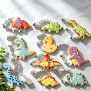 10 Pcs Dinosaur Cookie Cutters Set, Food Grade Stainless Steel, Cartoon Dinosaur Shapes, Kids Baking DIY, Dishwasher Safe, Chocolate Fondant Sandwich Fruit Cutter, Cookie Molds