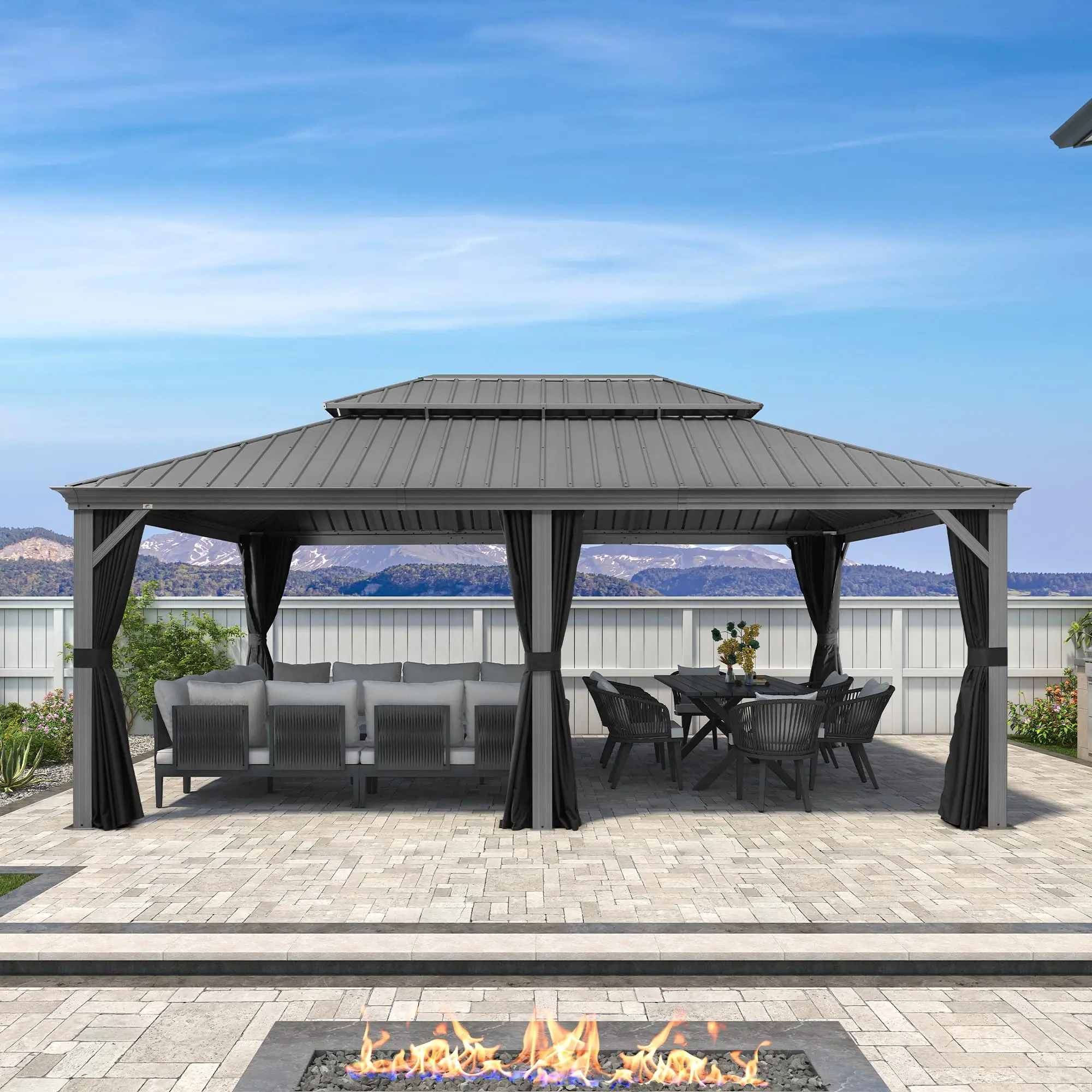 PURPLE LEAF 14' x 20' Patio Gazebo For Backyard | Hardtop Galvanized Steel Light Grey Frame With Upgrade Curtain