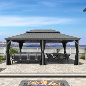 PURPLE LEAF 14' x 20' Patio Gazebo For Backyard | Hardtop Galvanized Steel Light Grey Frame With Upgrade Curtain