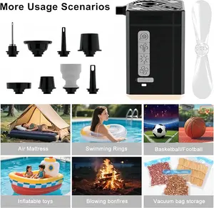 4-in-1 multifunctional portable wireless inflation pump, rechargeable battery, inflation and exhaust modes, with LED camping lights and fan functions, suitable for outdoor camping, swimming rings, inflatable beds, and pool lounge chairs emergency ball
