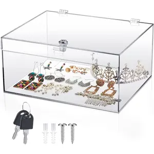 Clear  Locking Display Case with  Large Medication Lock Box Snack Fridge Lock  Figure Display Case Storage Box for Collectibles Figures  (12.2" X 5.75" X 4.6")
