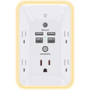 Multi Plug Outlet,  Outlet Extender with 4 USB Ports (2 USB C) and Night Light, 1050J Surge Protector, Wall Mount, Outlet Splitter for Bathroom Kicthen Camper Dorm Room Essentials
